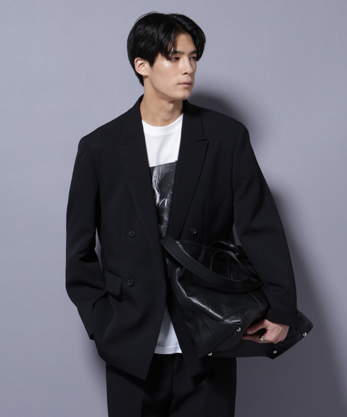 NANO universe(ナノユニバース)の「Reflax(R) ダブルクロスウェザーダブルブレストジャケット(セットアップ可)(テーラードジャケット・メンズ・ブラック/チャコール・M/L)」の11枚目の写真