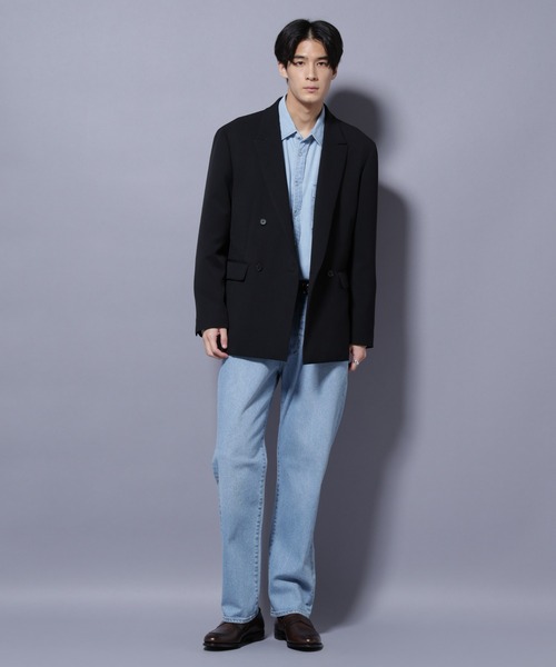 NANO universe(ナノユニバース)の「Reflax(R) ダブルクロスウェザーダブルブレストジャケット(セットアップ可)(テーラードジャケット・メンズ・ブラック/チャコール・M/L)」の16枚目の写真