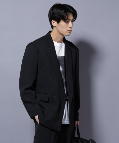 NANO universe(ナノユニバース)の「Reflax(R) ダブルクロスウェザーダブルブレストジャケット(セットアップ可)(テーラードジャケット・メンズ・ブラック/チャコール・M/L)」の12枚目の写真