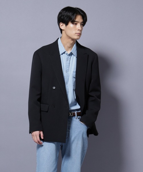 NANO universe(ナノユニバース)の「Reflax(R) ダブルクロスウェザーダブルブレストジャケット(セットアップ可)(テーラードジャケット・メンズ・ブラック/チャコール・M/L)」の15枚目の写真