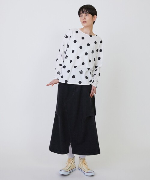 FRAPBOIS(フラボア)の「ドットコクーンT(Tシャツ/カットソー・レディース・ネイビー/ベージュ/ホワイト・1)」の14枚目の写真