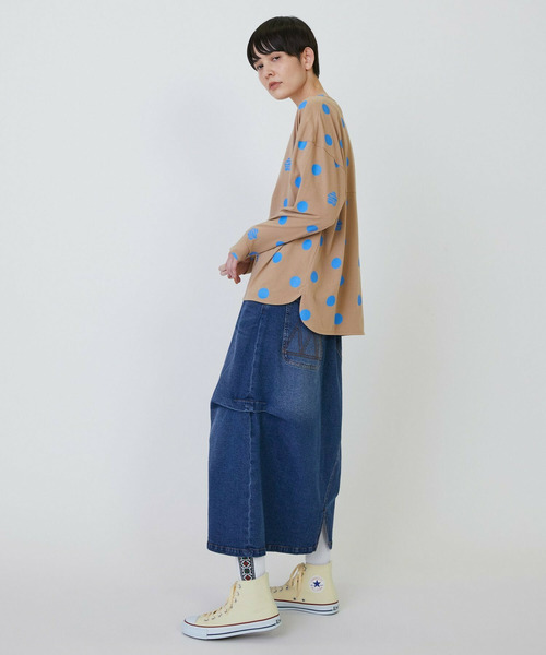 FRAPBOIS（フラボア）の「［グリーン：秋祭り2025限定カラー］ドットコクーンT（Tシャツ/カットソー・レディース・ネイビー/ベージュ/ホワイト・1）」の4枚目の写真