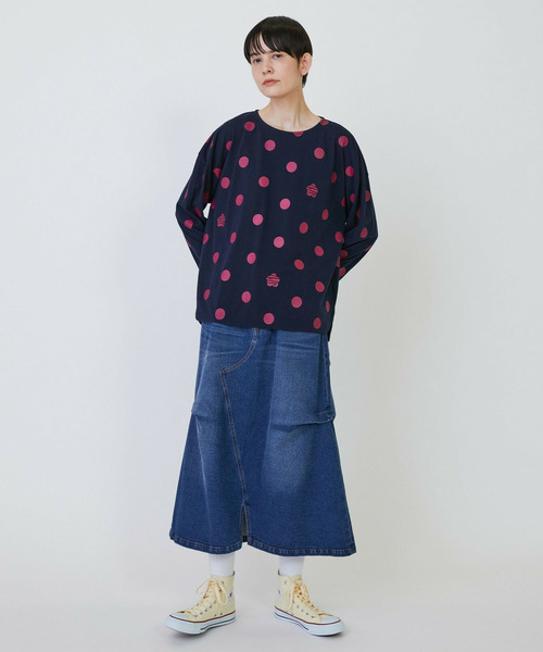 FRAPBOIS（フラボア）の「［グリーン：秋祭り2025限定カラー］ドットコクーンT（Tシャツ/カットソー・レディース・ネイビー/ベージュ/ホワイト・1）」の9枚目の写真