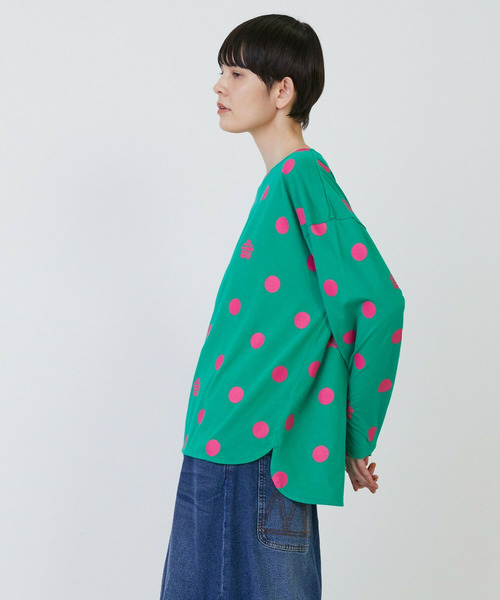 FRAPBOIS（フラボア）の「［グリーン：秋祭り2025限定カラー］ドットコクーンT（Tシャツ/カットソー・レディース・ネイビー/ベージュ/ホワイト・1）」の12枚目の写真