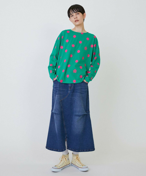 FRAPBOIS（フラボア）の「［グリーン：秋祭り2025限定カラー］ドットコクーンT（Tシャツ/カットソー・レディース・ネイビー/ベージュ/ホワイト・1）」の14枚目の写真