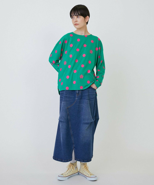 FRAPBOIS（フラボア）の「［グリーン：秋祭り2025限定カラー］ドットコクーンT（Tシャツ/カットソー・レディース・ネイビー/ベージュ/ホワイト・1）」の15枚目の写真