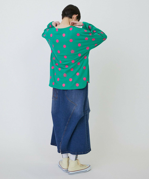 FRAPBOIS（フラボア）の「［グリーン：秋祭り2025限定カラー］ドットコクーンT（Tシャツ/カットソー・レディース・ネイビー/ベージュ/ホワイト・1）」の16枚目の写真