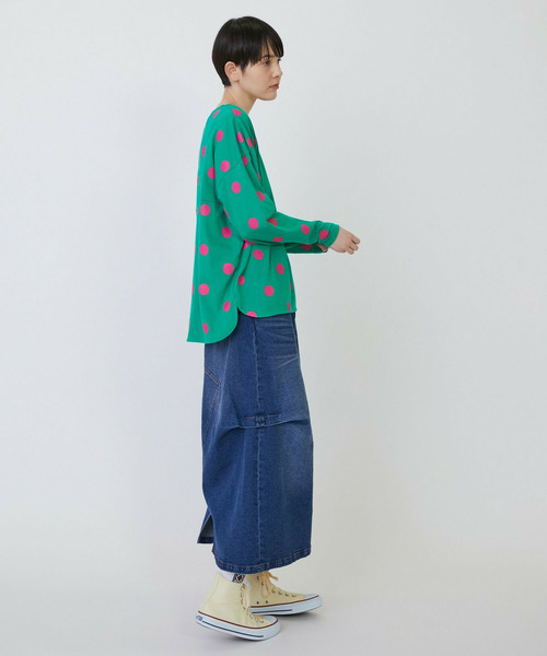 FRAPBOIS（フラボア）の「［グリーン：秋祭り2025限定カラー］ドットコクーンT（Tシャツ/カットソー・レディース・ネイビー/ベージュ/ホワイト・1）」の17枚目の写真