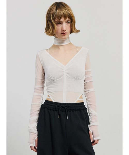 V Neck Sheer Bodysuit/Vネックシアーボディスーツ（Tシャツ