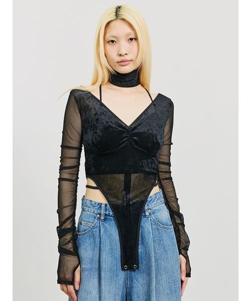 V Neck Sheer Bodysuit/Vネックシアーボディスーツ V Neck Sheer Bodysuit/Vネックシアーボディスーツ（Tシャツ
