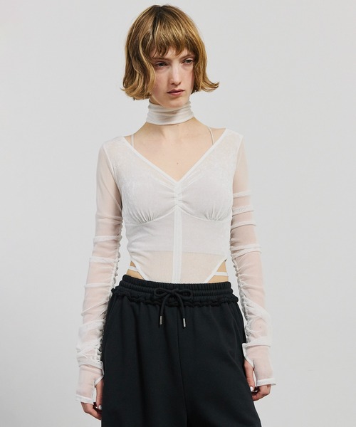 Sorin ボディースーツ　ボディスーツ SORIN（ソリン） tシャツ Flocky Tulle Ballerina Neck Bodysuit