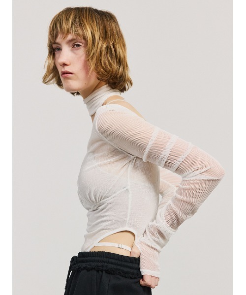 V Neck Sheer Bodysuit/Vネックシアーボディスーツ（Tシャツ