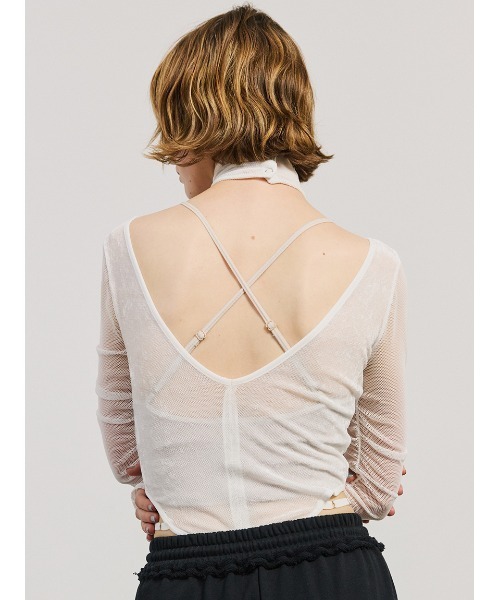 SORIN(ソリン )の「V Neck Sheer Bodysuit/Vネックシアーボディスーツ(Tシャツ/カットソー・レディース・ブラック/ホワイト・38)」の6枚目の写真