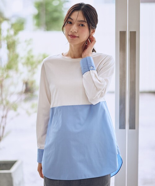 ANY（エニィ）の「シャツコンビレイヤードインナー（Tシャツ/カットソー・レディース・ネイビー系1/アイボリー系/ホワイト系/ダルブルー系9・X-LARGE）」の5枚目の写真
