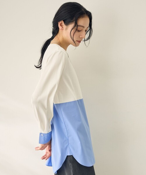 ANY（エニィ）の「シャツコンビレイヤードインナー（Tシャツ/カットソー・レディース・ネイビー系1/アイボリー系/ホワイト系/ダルブルー系9・X-LARGE）」の12枚目の写真