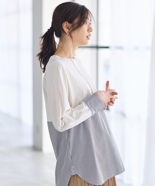 ANY（エニィ）の「シャツコンビレイヤードインナー（Tシャツ/カットソー・レディース・ネイビー系1/アイボリー系/ホワイト系/ダルブルー系9・X-LARGE）」の22枚目の写真