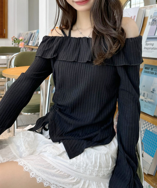 Ada.(エイダ)の「アシンメトリー ワンショル シャーリング フリル トップス(Tシャツ/カットソー・レディース・ホワイト/ブラック/ベージュ・FREE)」の18枚目の写真