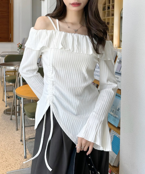 Ada.(エイダ)の「アシンメトリー ワンショル シャーリング フリル トップス(Tシャツ/カットソー・レディース・ホワイト/ブラック/ベージュ・FREE)」の20枚目の写真