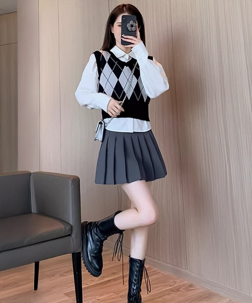 blackdia ocean(ブラックダイヤオーシャン)の「blackdia ocean インパン付 トラッド プリーツミニスカート(スカート・レディース・ダークグレー/ネイビー/ライトグレー/ホワイト/ブラウン/ブラック・MEDIUM/X-LARGE/LARGE)」の18枚目の写真