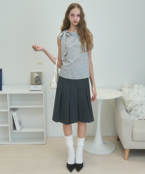 Birthday room(バースデイルーム)の「ノースリリボンチェックブラウス/Sleeveless ribbon check blouse(シャツ/ブラウス・レディース・ネイビー/ホワイト・FREE)」の4枚目の写真