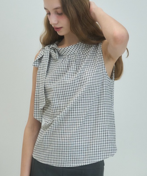 Birthday room(バースデイルーム)の「ノースリリボンチェックブラウス/Sleeveless ribbon check blouse(シャツ/ブラウス・レディース・ネイビー/ホワイト・FREE)」の7枚目の写真