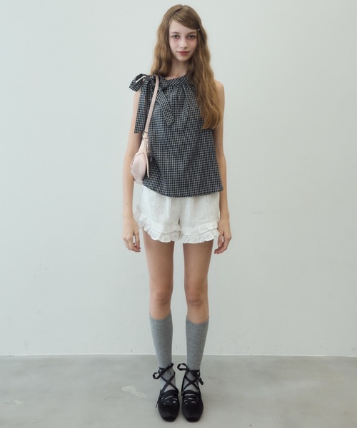 Birthday room(バースデイルーム)の「ノースリリボンチェックブラウス/Sleeveless ribbon check blouse(シャツ/ブラウス・レディース・ネイビー/ホワイト・FREE)」の14枚目の写真