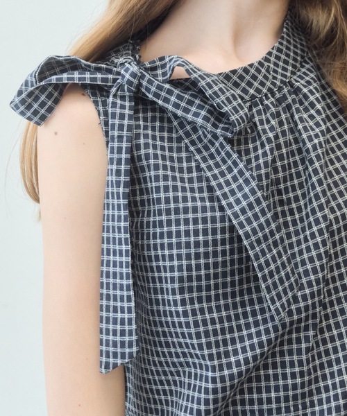 Birthday room(バースデイルーム)の「ノースリリボンチェックブラウス/Sleeveless ribbon check blouse(シャツ/ブラウス・レディース・ネイビー/ホワイト・FREE)」の11枚目の写真