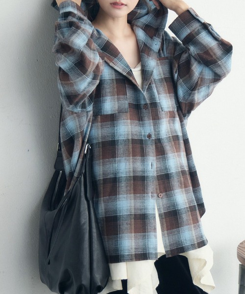 RETRO GIRL(レトロガール)の「チェックフーディーBIGSH(シャツ/ブラウス・レディース・レッド系その他2/ブラウン系その他2/ブラック系その他2・FREE)」の2枚目の写真