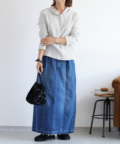 cepo（セポ）の「〈セットアップ対応〉デニムタックワークスカート（デニムスカート・レディース・ブルー系3/ブルー系2・L/M/S）」の9枚目の写真