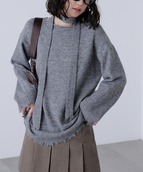 FREE'S MART(フリーズマート)の「◆モヘア混タイ付きルーズミニワンピース(ワンピース・レディース・グレー/カーキ/レッド・FREE)」の6枚目の写真