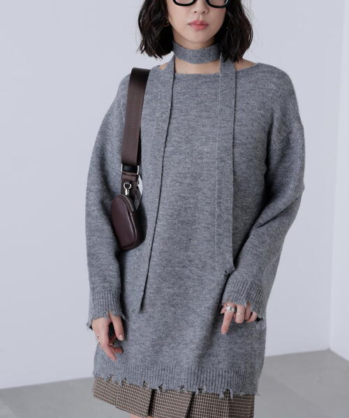 FREE'S MART(フリーズマート)の「◆モヘア混タイ付きルーズミニワンピース(ワンピース・レディース・グレー/カーキ/レッド・FREE)」の8枚目の写真