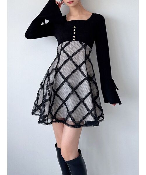 RESEXXY ドッキングフレアミニニットワンピース　 ブラック　黒　希少 ドッキングフレアミニニットワンピース（ワンピース）｜RESEXXY