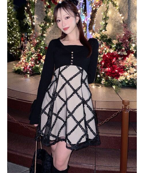 セール】ドッキングフレアミニニットワンピース（ワンピース