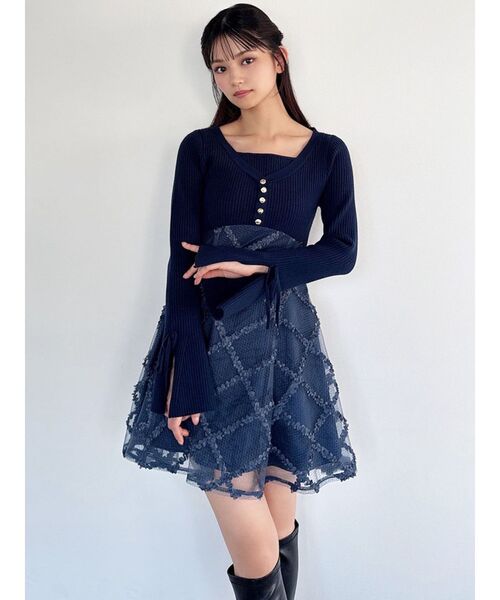 RESEXXY ドッキングフレアミニニットワンピース ネイビー ドッキングフレアミニニットワンピース（ワンピース）｜RESEXXY