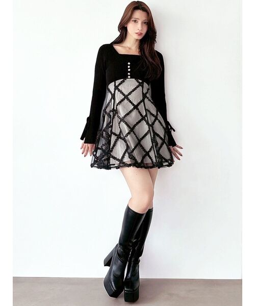 RESEXXY（リゼクシー）の「ドッキングフレアミニニットワンピース【完売カラーは品番：1526103220で販売中】（ワンピース・レディース・レッド/ラベンダー/ネイビー/ブラック/ピンク・FREE）」の9枚目の写真