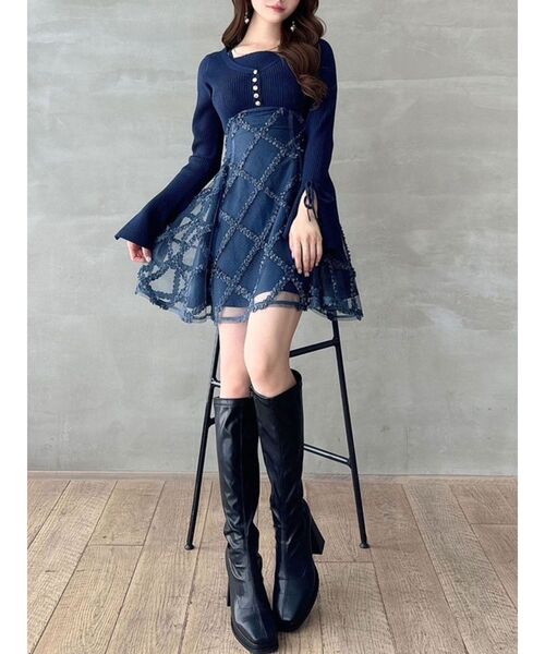 RESEXXY（リゼクシー）の「ドッキングフレアミニニットワンピース【完売カラーは品番：1526103220で販売中】（ワンピース・レディース・レッド/ラベンダー/ネイビー/ブラック/ピンク・FREE）」の11枚目の写真