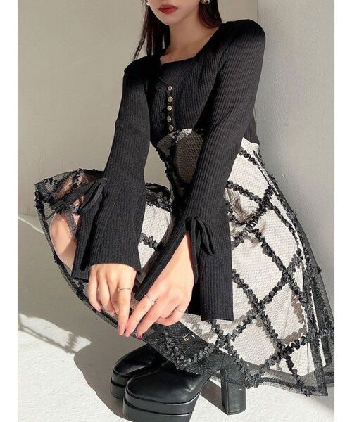 RESEXXY（リゼクシー）の「ドッキングフレアミニニットワンピース【完売カラーは品番：1526103220で販売中】（ワンピース・レディース・レッド/ラベンダー/ネイビー/ブラック/ピンク・FREE）」の13枚目の写真