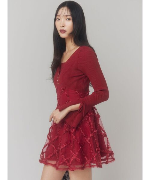 RESEXXY（リゼクシー）の「ドッキングフレアミニニットワンピース【完売カラーは品番：1526103220で販売中】（ワンピース・レディース・レッド/ラベンダー/ネイビー/ブラック/ピンク・FREE）」の15枚目の写真