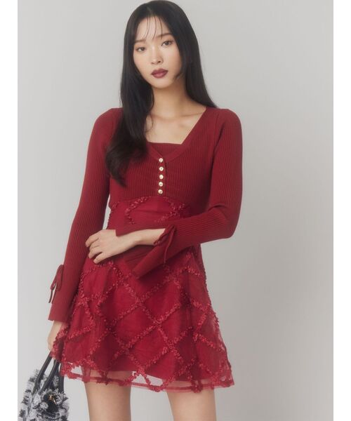 RESEXXY（リゼクシー）の「ドッキングフレアミニニットワンピース【完売カラーは品番：1526103220で販売中】（ワンピース・レディース・レッド/ラベンダー/ネイビー/ブラック/ピンク・FREE）」の16枚目の写真