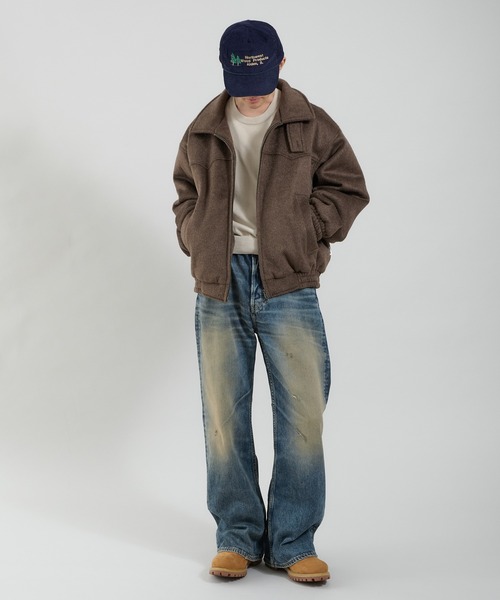 セール】ウール混シャギースタンドネックフライトジャケット（ブルゾン