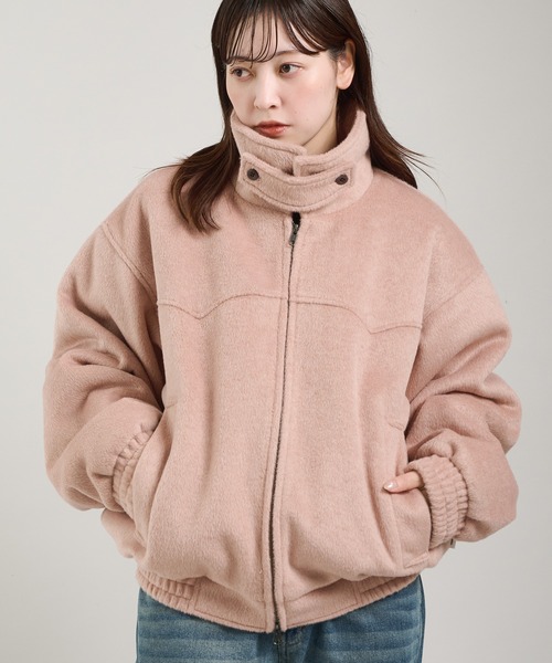 ウール混シャギースタンドネックフライトジャケット（ブルゾン