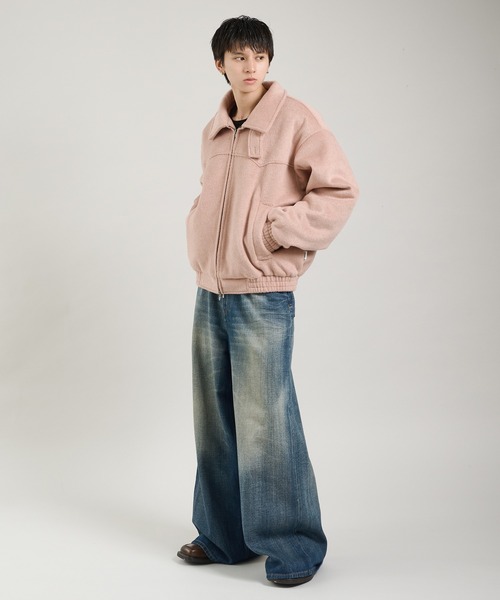 Perushu ウール混シャギースタンドネックフライトジャケット セール】ウール混シャギースタンドネックフライトジャケット（ブルゾン