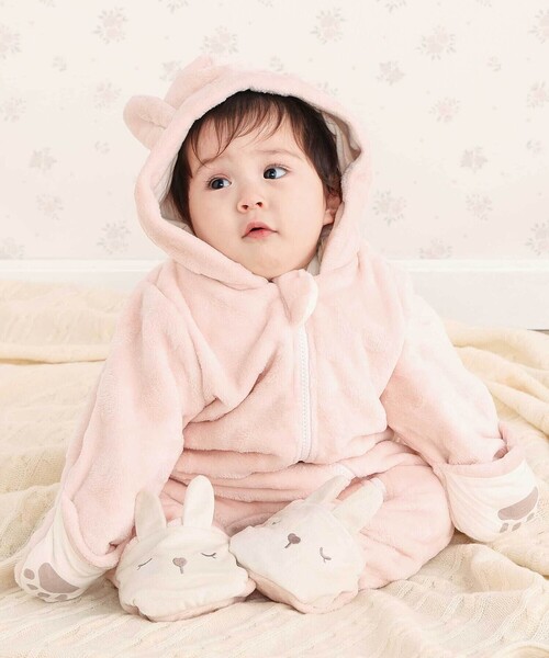 SLAP SLIP BABY（スラップスリップベビー）の「アニマルクマウサギ恐竜ボアバギーオールベビー(70~80cm)（その他ベビーウェア・キッズ・オフホワイト/グリーン/ピンク・FREE）」の2枚目の写真