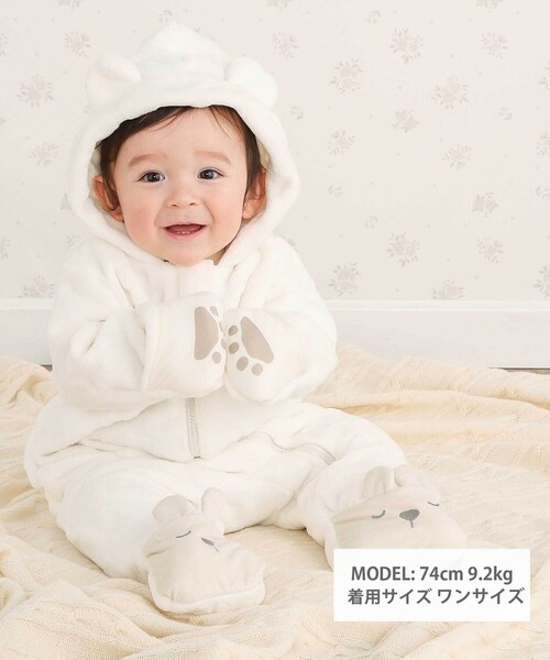 SLAP SLIP BABY（スラップスリップベビー）の「アニマルクマウサギ恐竜ボアバギーオールベビー(70~80cm)（その他ベビーウェア・キッズ・オフホワイト/グリーン/ピンク・FREE）」の4枚目の写真