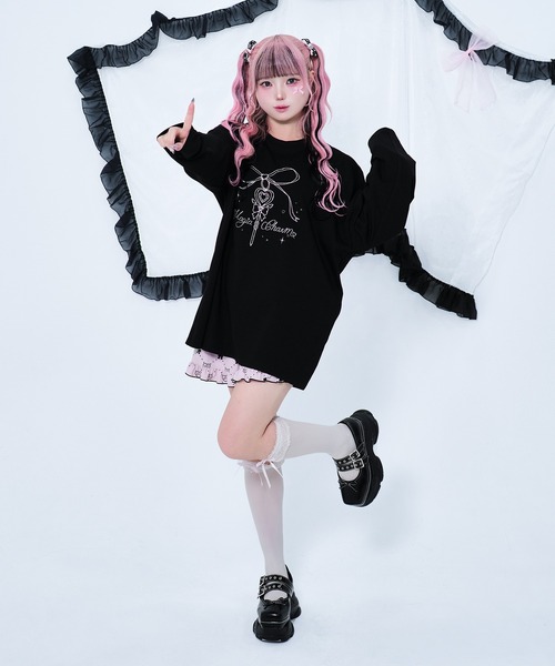 Magia Charm（マギアチャーム）の「リボンステッキプリント ロンT / フロント　バッグプリント（Tシャツ/カットソー・レディース・ピンク/ブラック・F）」の7枚目の写真