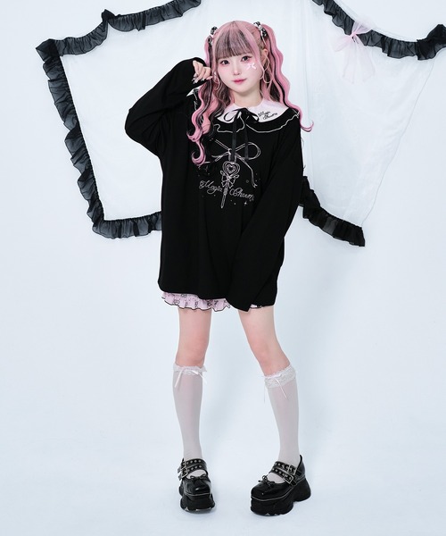 Magia Charm（マギアチャーム）の「リボンステッキプリント ロンT / フロント　バッグプリント（Tシャツ/カットソー・レディース・ピンク/ブラック・F）」の6枚目の写真
