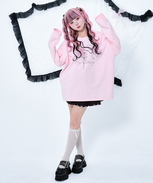 Magia Charm（マギアチャーム）の「リボンステッキプリント ロンT / フロント　バッグプリント（Tシャツ/カットソー・レディース・ピンク/ブラック・F）」の3枚目の写真