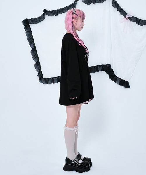 Magia Charm（マギアチャーム）の「リボンステッキプリント ロンT / フロント　バッグプリント（Tシャツ/カットソー・レディース・ピンク/ブラック・F）」の9枚目の写真