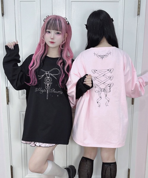 Magia Charm（マギアチャーム）の「リボンステッキプリント ロンT / フロント　バッグプリント（Tシャツ/カットソー・レディース・ピンク/ブラック・F）」の12枚目の写真