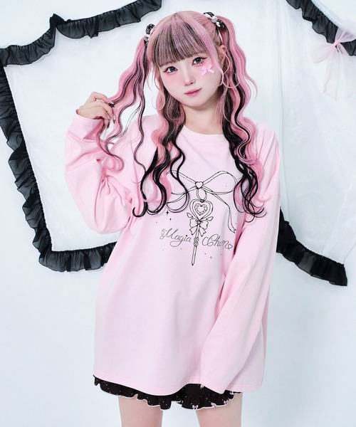 Magia Charm（マギアチャーム）の「リボンステッキプリント ロンT / フロント　バッグプリント（Tシャツ/カットソー・レディース・ピンク/ブラック・F）」の19枚目の写真